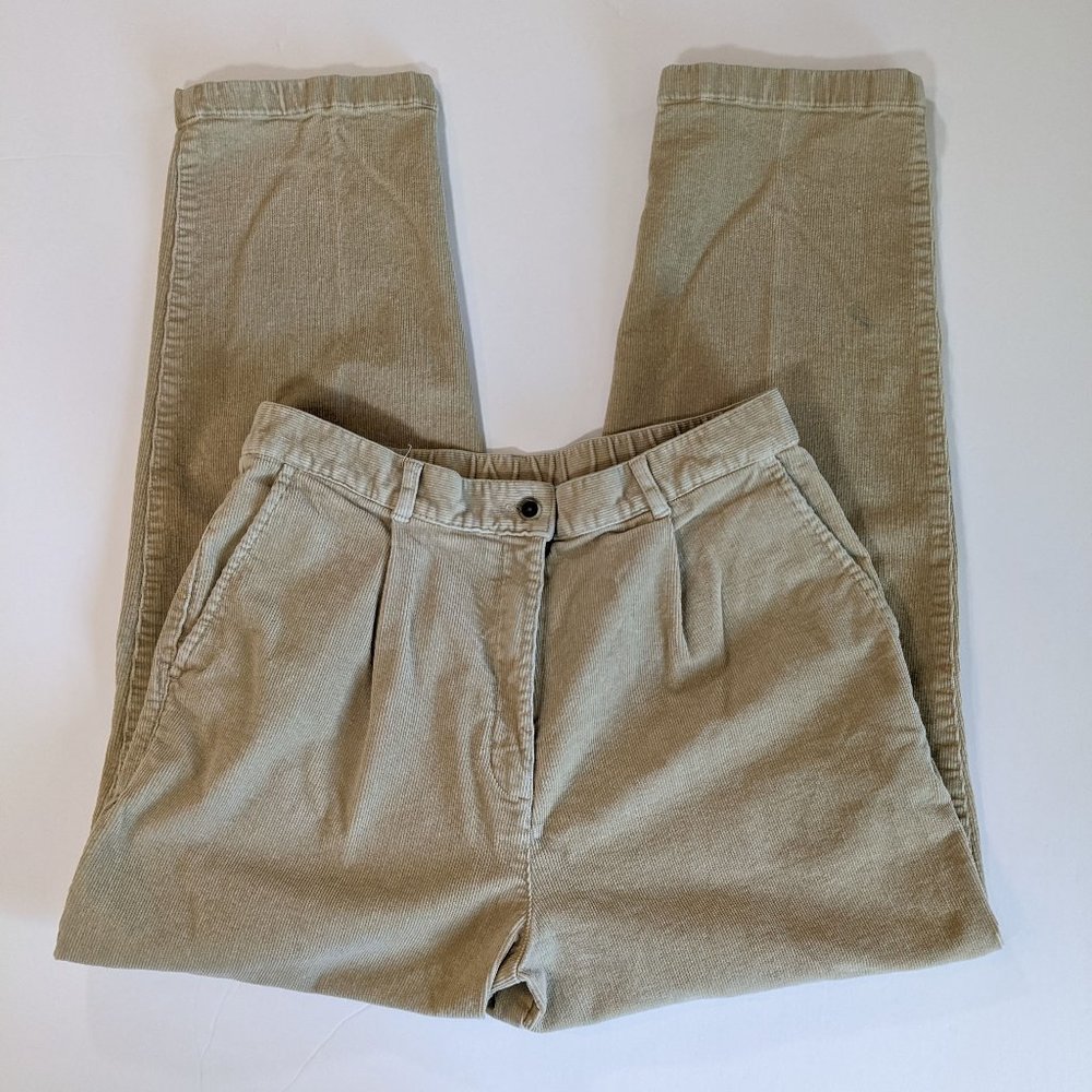 L.L. Bean Tan Brown Corduroy Pleated Pants Women's Size 14 Regular